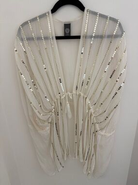 Vince Camuto gauzy Ivory Sequin Open-Front Kimono